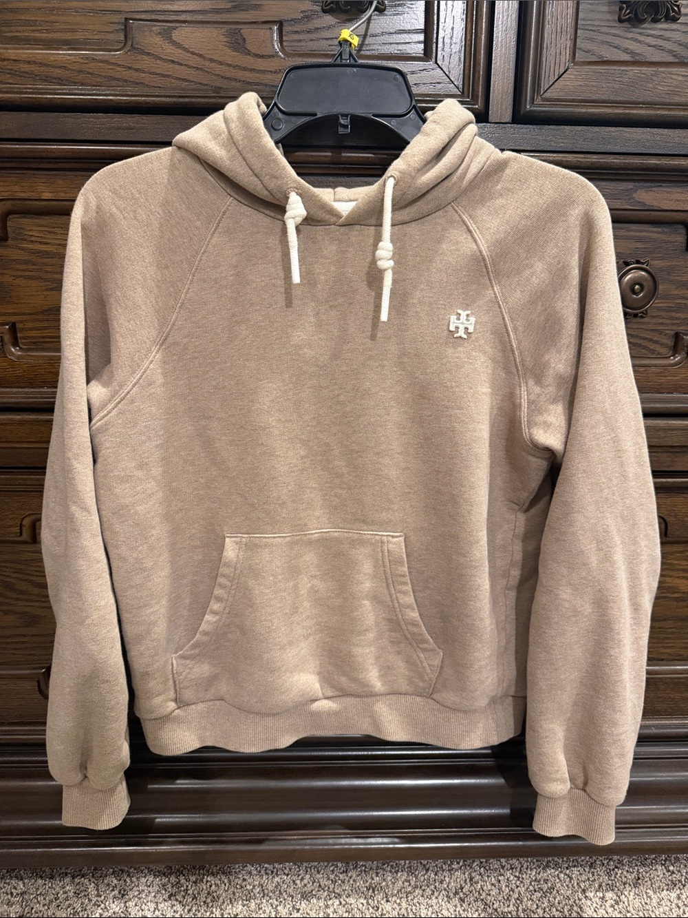 Tory Sport Women’s Light Taupe Pullover Hoodie with Tory Burch Logo
